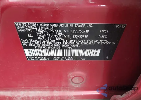 2015 Toyota Rav4 Limited from USA, damaged, VIN 2T3DFREV8FW344351